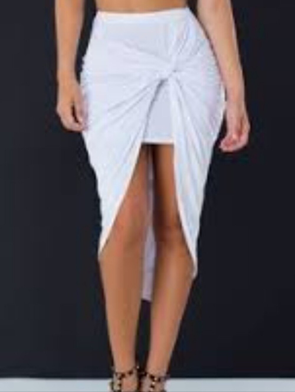 Hot Gal White Asymmetrical Knot-Front Midi Skirt
